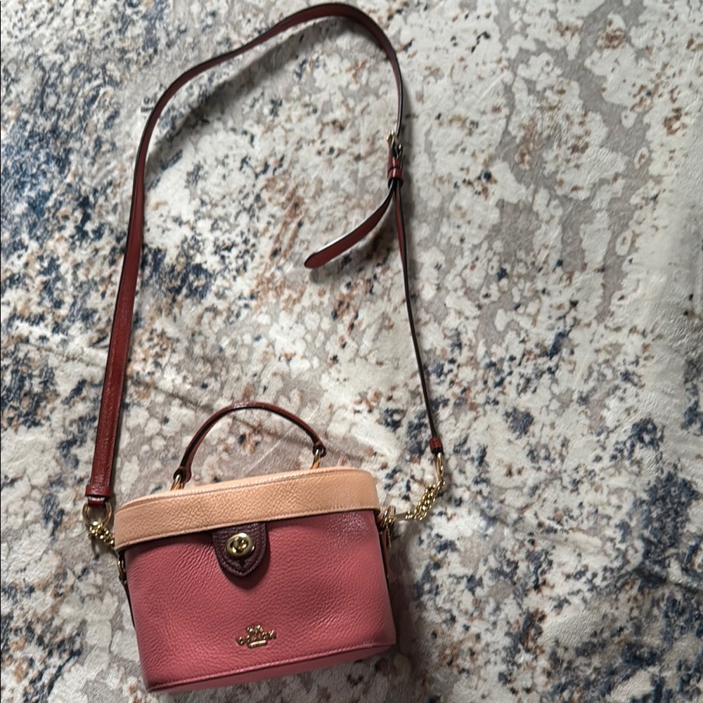 Coach Pink and Tan Crossbody Bag with Structured Design